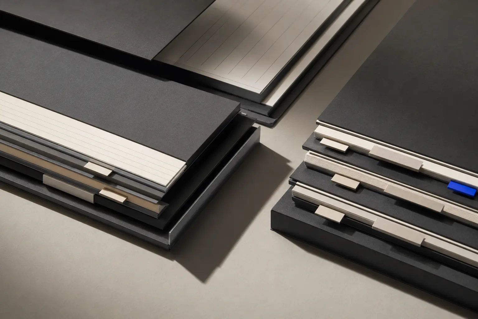 Precisely ordered archival folders and document trays separated by a controlled handoff gap